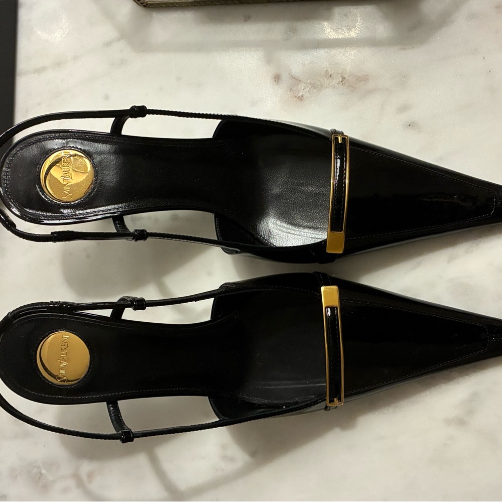 Yves Saint Laurent Black and Gold Heels